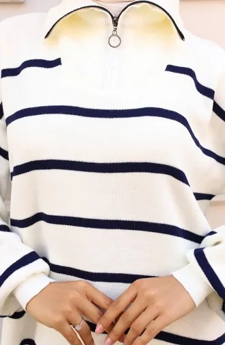 Costume En Tricot Rayé Avec Col Zippé 11034-04 Bleu Marine 11034-04