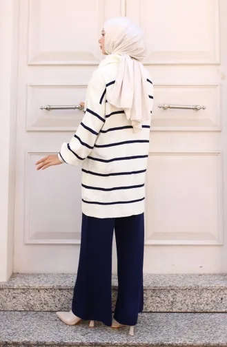 Costume En Tricot Rayé Avec Col Zippé 11034-04 Bleu Marine 11034-04