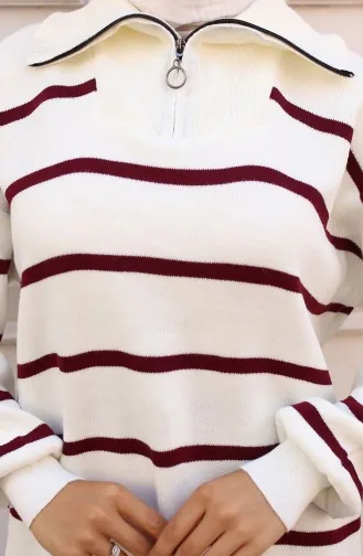 Costume En Maille Rayée Avec Col Zippé 11034-06 Bordeaux 11034-06