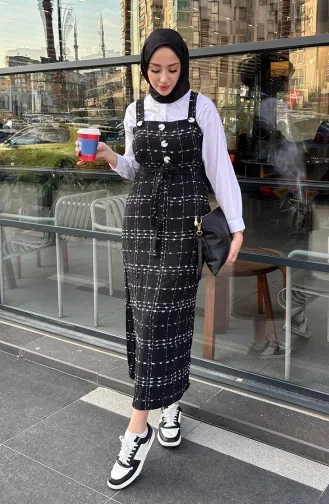 Düğmeli Tüvit Jile Elbise 4405-01 Siyah