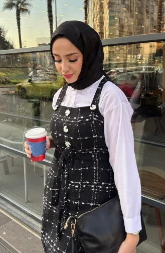 Düğmeli Tüvit Jile Elbise 4405-01 Siyah