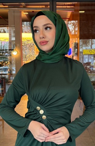فستان بتفصيل أزرار  4620-03 أخضر زمردي 4620-03