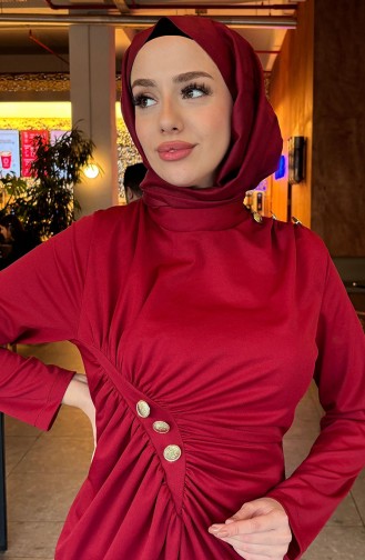 فستان بتفصيل أزرار  4620-04 أحمر غامق 4620-04