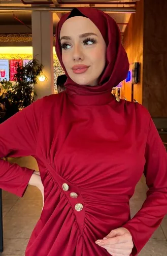 Kleid Mit Knöpfen Vorne 4620-04 Burgund 4620-04