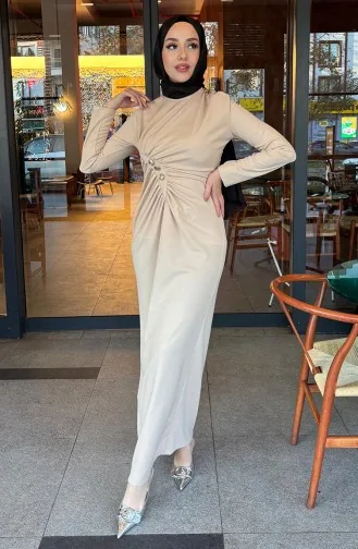 Önden Düğmeli Elbise 4620-06 Taş