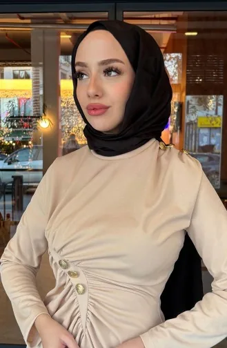 Önden Düğmeli Elbise 4620-06 Taş