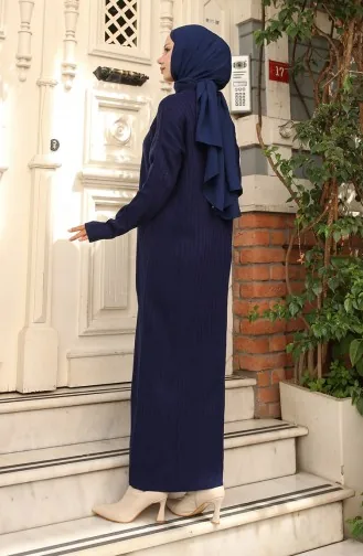 Robe En Velours Côtelé à Col Zippé 11032-01 Bleu Marine 11032-01