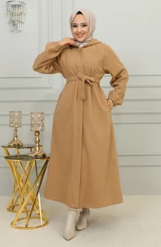 Manteau En Cachemire à Capuche Et Ceinture 0502-04 Vison 0502-04