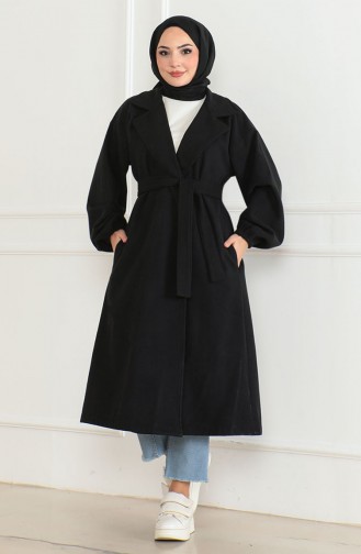 Kemerli Kaşe Kaban 2059-01 Siyah