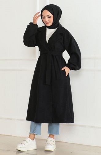 Kemerli Kaşe Kaban 2059-01 Siyah