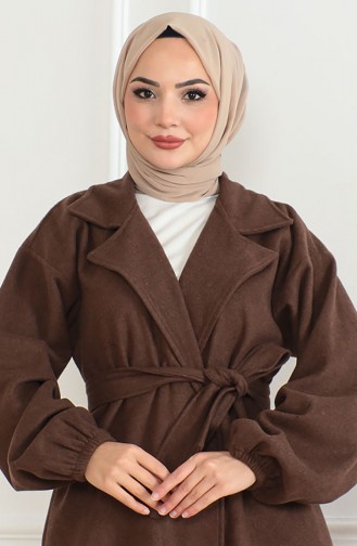 Kemerli Kaşe Kaban 2059-03 Kahverengi