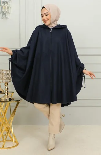 Kapüşonlu Kaşe Panço 0505-02 Lacivert