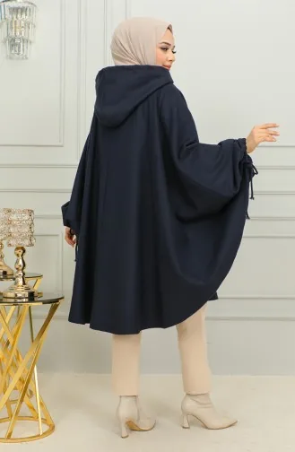 Kapüşonlu Kaşe Panço 0505-02 Lacivert