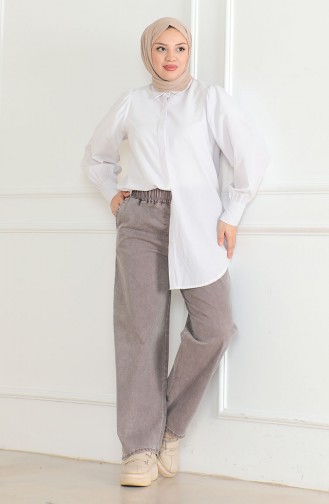 Elastic Waist Jeans 9633-09 Brown 9633-09