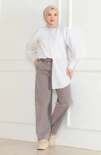 Elastic Waist Jeans 9633-09 Brown 9633-09
