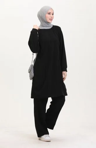 بدلة تونيك وبنطلون من قماش أستانا، قطعتين، لون أسود، 0551-01 0551-01
