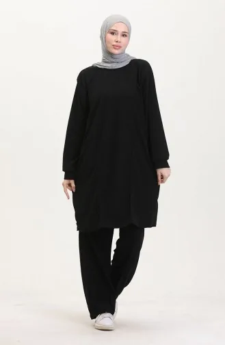 بدلة تونيك وبنطلون من قماش أستانا، قطعتين، لون أسود، 0551-01 0551-01
