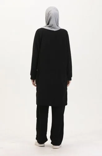 بدلة تونيك وبنطلون من قماش أستانا، قطعتين، لون أسود، 0551-01 0551-01