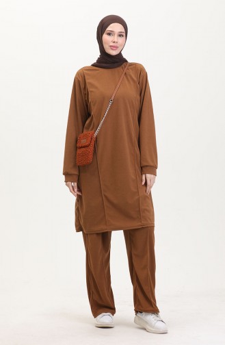 Astana Kumaş Tunik Pantolon İkili Takım 0551-02 Taba