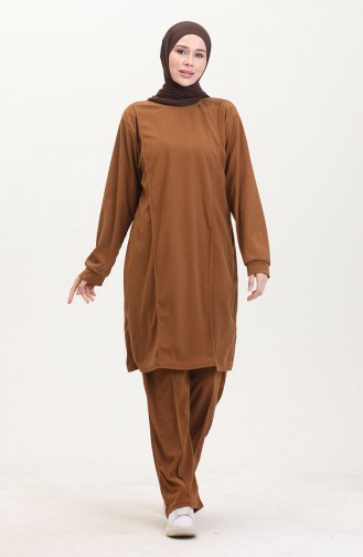 Astana Kumaş Tunik Pantolon İkili Takım 0551-02 Taba