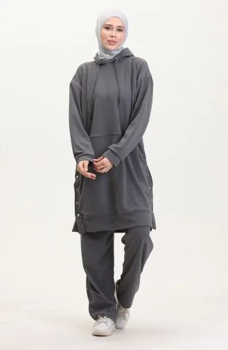 Astana Kumaş Kapüşonlu Tunik Pantolon İkili Takım 0553-01 Gri