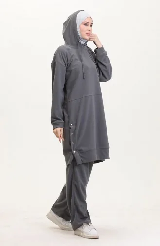 Astana Kumaş Kapüşonlu Tunik Pantolon İkili Takım 0553-01 Gri