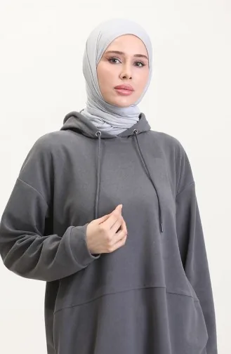 Astana Kumaş Kapüşonlu Tunik Pantolon İkili Takım 0553-01 Gri