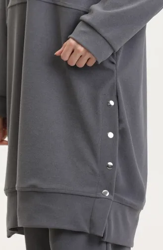 Astana Kumaş Kapüşonlu Tunik Pantolon İkili Takım 0553-01 Gri