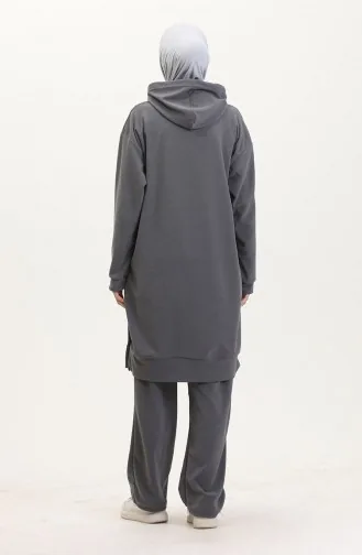 Astana Kumaş Kapüşonlu Tunik Pantolon İkili Takım 0553-01 Gri