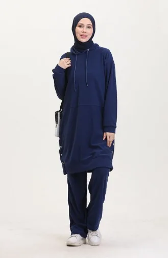 Astana Kumaş Kapüşonlu Tunik Pantolon İkili Takım 0553-03 Lacivert