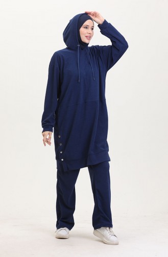 Astana Kumaş Kapüşonlu Tunik Pantolon İkili Takım 0553-03 Lacivert