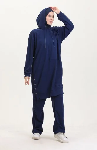 Astana Kumaş Kapüşonlu Tunik Pantolon İkili Takım 0553-03 Lacivert