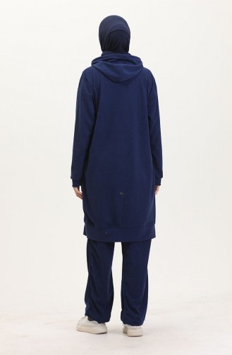 Astana Kumaş Kapüşonlu Tunik Pantolon İkili Takım 0553-03 Lacivert