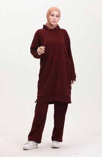 Astana Kumaş Kapüşonlu Tunik Pantolon İkili Takım 0553-04 Bordo