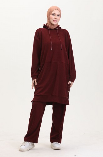 Astana Kumaş Kapüşonlu Tunik Pantolon İkili Takım 0553-04 Bordo