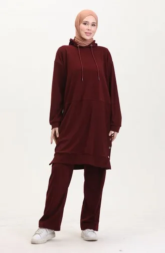 Astana Kumaş Kapüşonlu Tunik Pantolon İkili Takım 0553-04 Bordo