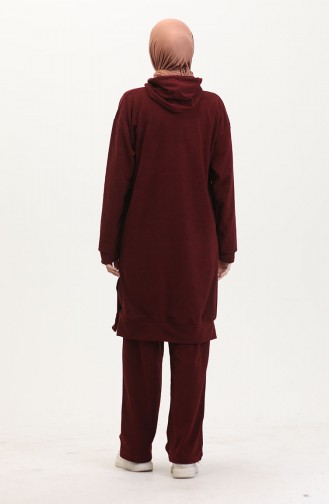Astana Kumaş Kapüşonlu Tunik Pantolon İkili Takım 0553-04 Bordo