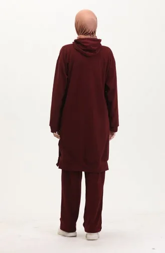 Astana Kumaş Kapüşonlu Tunik Pantolon İkili Takım 0553-04 Bordo