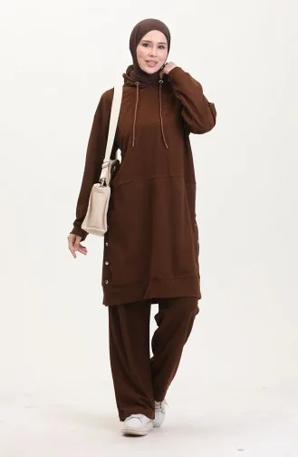 Ensemble Deux Pièces En Tissu Astana Avec Tunique à Capuche Et Pantalon 0553-06 Tan 0553-06