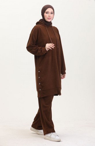 Astana Kumaş Kapüşonlu Tunik Pantolon İkili Takım 0553-06 Taba