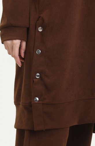 Astana Kumaş Kapüşonlu Tunik Pantolon İkili Takım 0553-06 Taba
