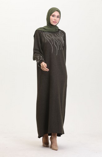 Ecrin Kumaş Taş Baskılı Elbise 0550-03 Haki