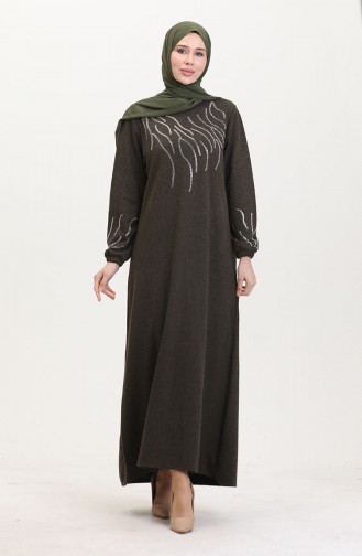 Ecrin Kumaş Taş Baskılı Elbise 0550-03 Haki