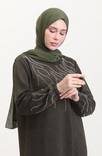 Ecrin Kumaş Taş Baskılı Elbise 0550-03 Haki