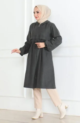 Manteau En Cachemire à Capuche Et Fermeture éclair 0503-01 Gris 0503-01