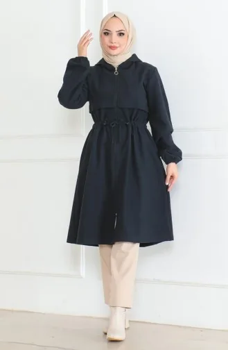 Kaschmirmantel Mit Kapuze Und Reißverschluss 0503-03 Marineblau 0503-03