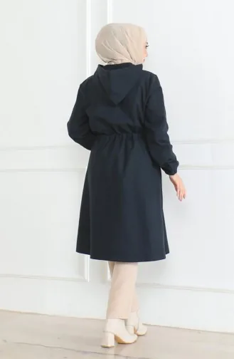 Kaschmirmantel Mit Kapuze Und Reißverschluss 0503-03 Marineblau 0503-03