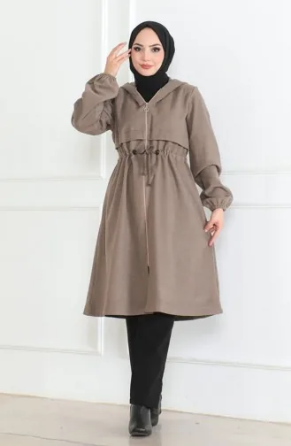 Kapüşonlu Fermuarlı Kaşe Kaban 0503-05 Vizon