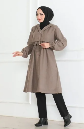 Kapüşonlu Fermuarlı Kaşe Kaban 0503-05 Vizon