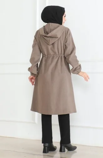 Kapüşonlu Fermuarlı Kaşe Kaban 0503-05 Vizon